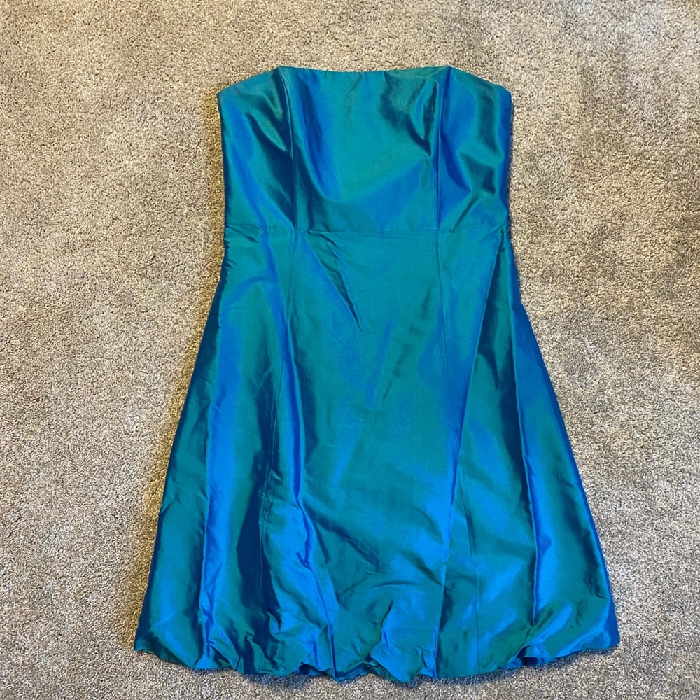 100% Silk Blue Strapless Dress